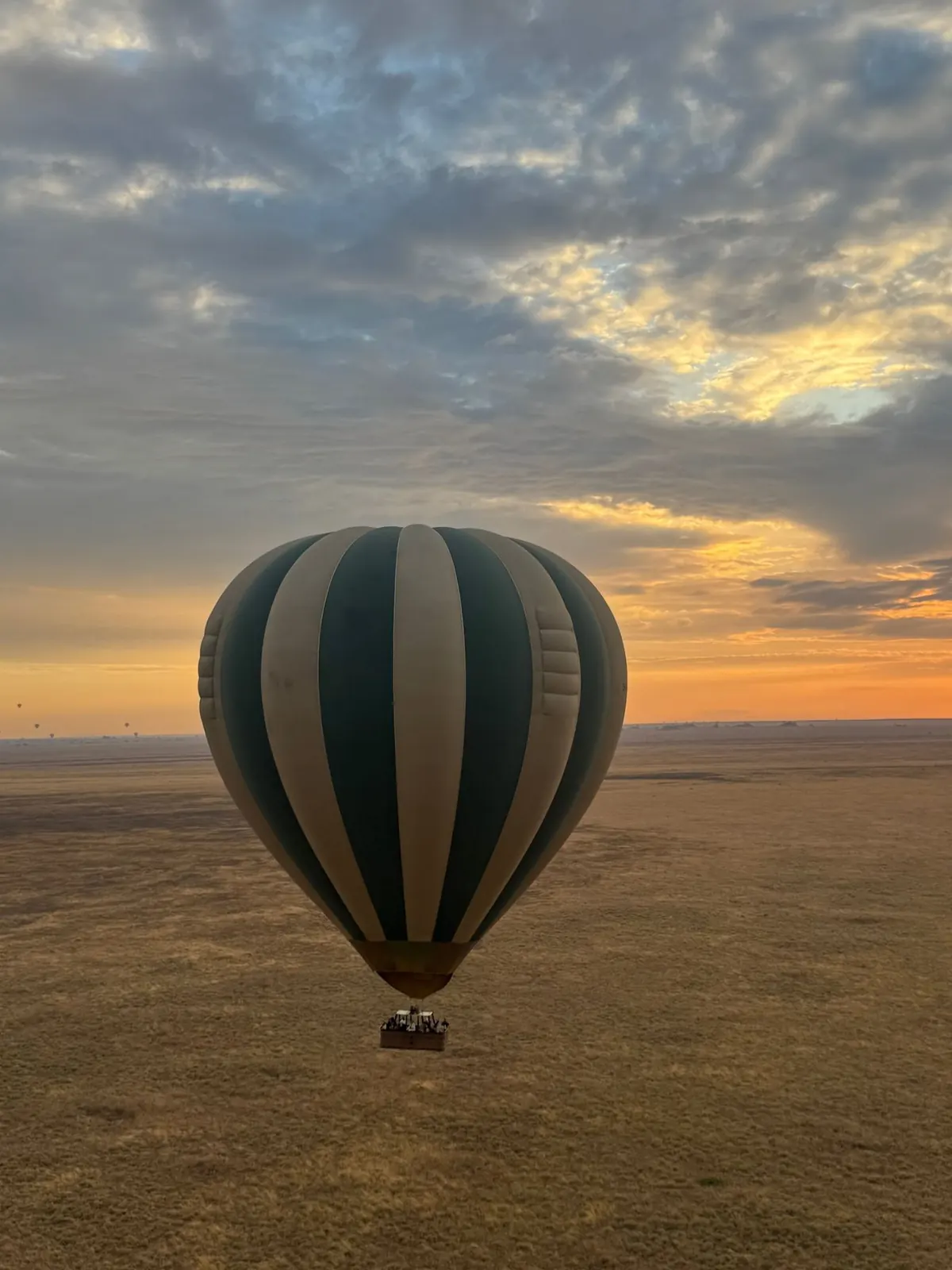 Globo aerostático sobre las llanuras del Serengeti al amanecer